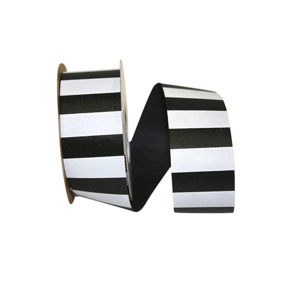 Reliant Ribbon 10.37 in. 25 Yards Aqua Cabana Stripe Ribbon, Black & White 0966-984-09J